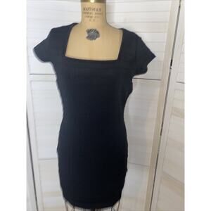 Nicki Minaj Womens Dress L Bodycon Black Square Neck Short Cap Sleeve Ribbed